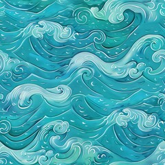 Blue waves on a seafoam green background 03 - Perfectly repeating background pattern for your designs