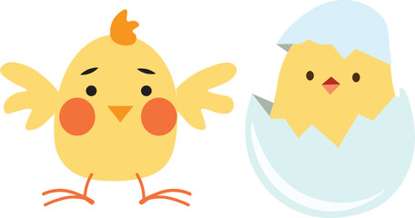 Easter yellow chik set vector illustration