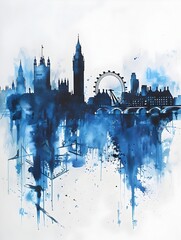 Watercolor painting of the London skyline - A beautiful and artistic watercolor interpretation of the famous London skyline with iconic landmarks - obrazy, fototapety, plakaty