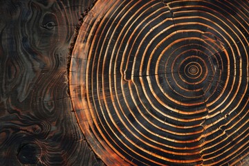 close up of wood grain cross section, circular rings and growth lines Generative AI