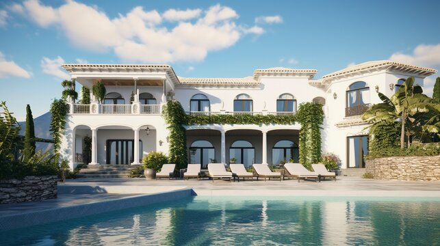 A photo of a Serene Villa against a Clear Sky