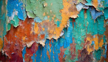 Background, old painted wall, Abstract Colorful Flake Texture, Distressed Multicolored Paint Background, Rustic Weathered Wood with Peeling Paint, generative ai