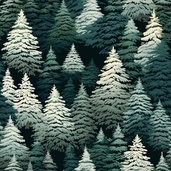 A snow-covered forest with evergreen trees 02 - Perfectly repeating background pattern for your designs