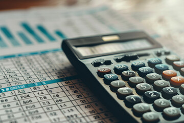 Close-up on a calculator and budget sheets with negative numbers, symbolizing economic stress and bankruptcy