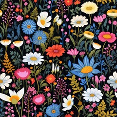 Fototapeta na wymiar A meadow filled with wildflowers 01 - Perfectly repeating background pattern for your designs