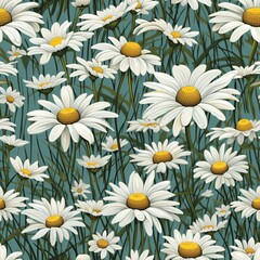 Fototapeta premium A field of daisies swaying in the wind 01 - Perfectly repeating background pattern for your designs