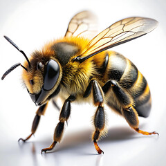 Bee close-up, isolated on a white background. - obrazy, fototapety, plakaty