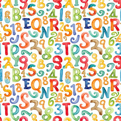 Seamless pattern with letters and number