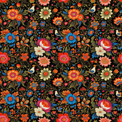 Seamless pattern with floral plant paintings