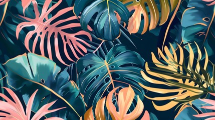 Tropical Oasis: Exotic Leaves Seamless Pattern for Vibrant Swimwear Designs
