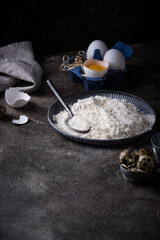 Baking ingredients with flour and eggs