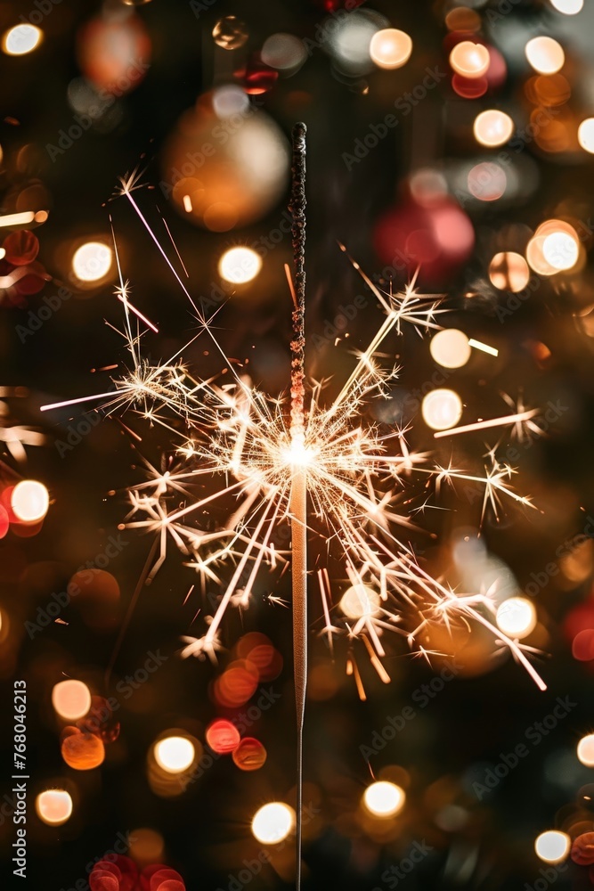Poster festive sparkler lights up new year s eve with shimmering bokeh, creating a magical atmosphere