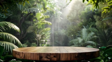Tropical Elegance: Wooden Platform Pedestal for Nature-Inspired Product Showcase