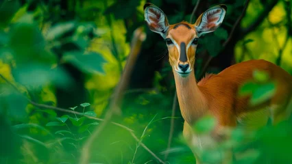 Crédence de cuisine en verre imprimé Antilope Antelope looking at the camera in the green forest