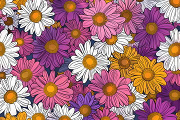 full floral background filled with chamomile flowers in prisma style,vector style