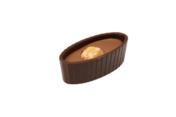 Chocolate candy with a nut isolated on a white background.