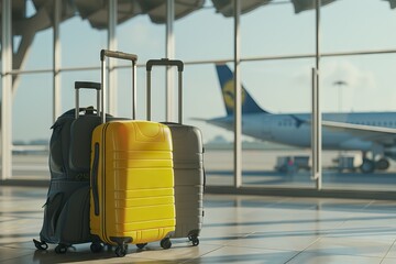traveling luggage in airport terminal, concept of travel by air plane. AI generated illustration