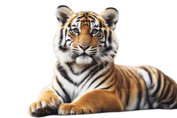 sitting portrait 1 shot bengal year studio pant old tiger isolated front view indoor square animal big cat stripes striped baby no people one themes white background full-length copy space nature