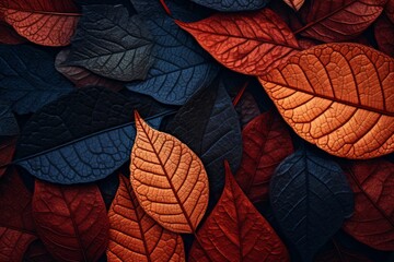 Close-up of Autumn Leaves Pattern Macro Background