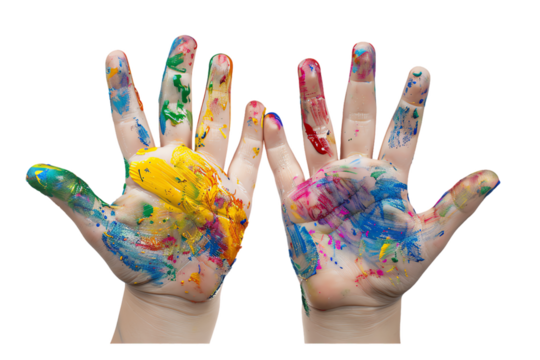 A child's colorful handprint captures the joy of creative play