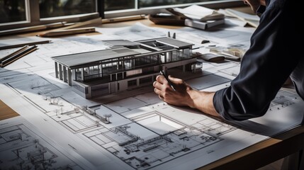 Using 2D and 3D construction models, architects and engineers bring architectural designs to life, transforming ideas into reality. Illustrations . - obrazy, fototapety, plakaty