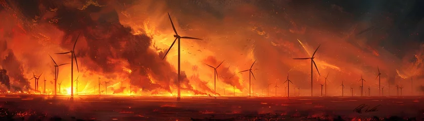 Poster Apocalyptic Sky over Wind Turbines © Nattawat