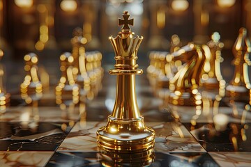 Gold queen is the leader of the chess in the game on board. Business concept. Strategy, Success, management, business planning, disruption and leadership concept , Generative Ai