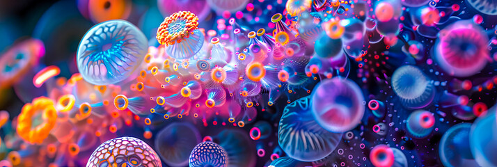 Fraktale 3D Elemente. Mikroskopische Plasm Moleküle. Neue Technologie unter Mikroskop 
