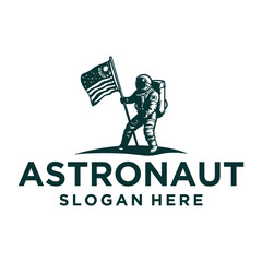 Astronaut with flag logo vector illustration