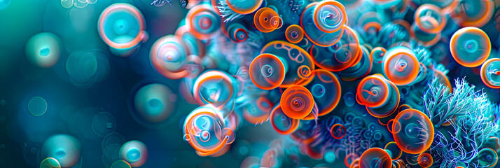 Fraktale 3D Elemente. Mikroskopische Plasm Moleküle. Neue Technologie unter Mikroskop  - obrazy, fototapety, plakaty