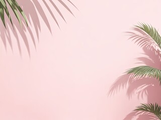 Palm leaves cast a hazy shade on the pale pink wall. abstract background with a minimum for showcasing products. summer and spring.