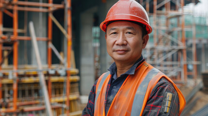 Asian civil engineer at a construction site