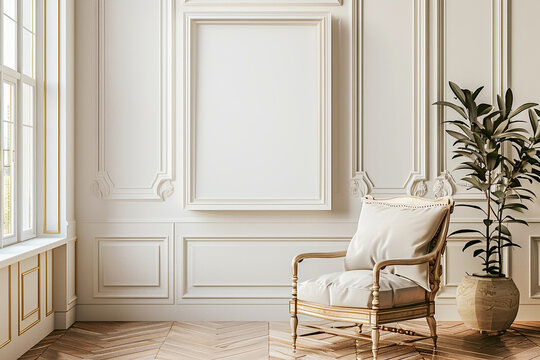 Naklejki Interior poster mockup in Classic style, blank template, classic room decor, home artwork.