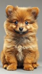 Cute pomeranian puppy in a fluffy and adorable pose for the camera, a charming display