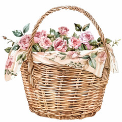 Fototapeta na wymiar Floral Laundry Basket Clipart clipart isolated on white background 