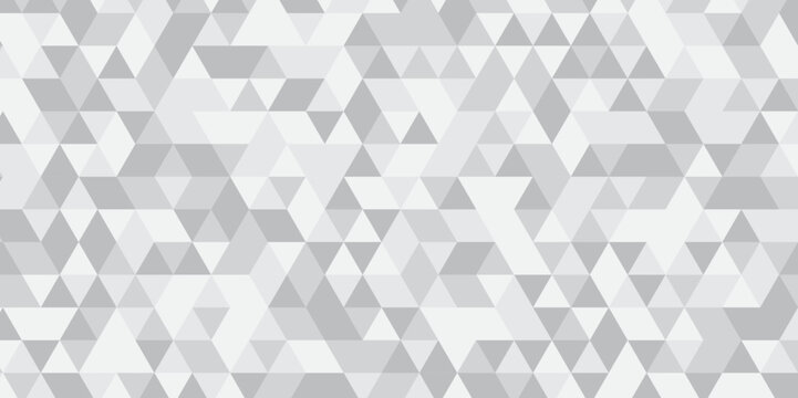 Abstract geometric white and gray background seamless mosaic and low polygon triangle texture wallpaper. Triangle shape retro wall grid pattern geometric ornament tile vector square element.