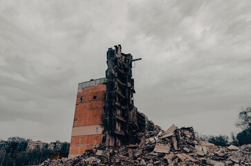 destroyed and burned houses in the city Russia Ukraine war