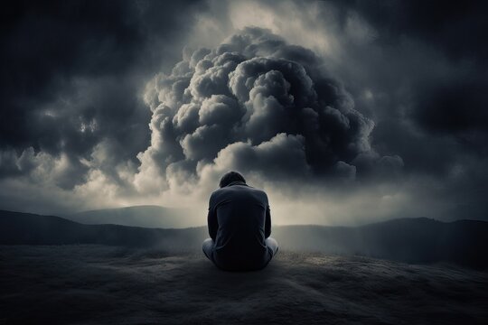 illustration of sat teenager boy sitting