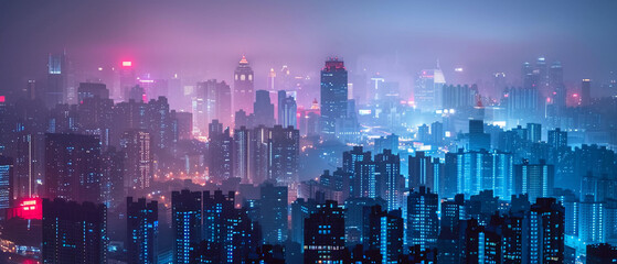 Urban skyline masked by PM 2.5, spotlighting urgent tech innovations and streamer awareness - obrazy, fototapety, plakaty