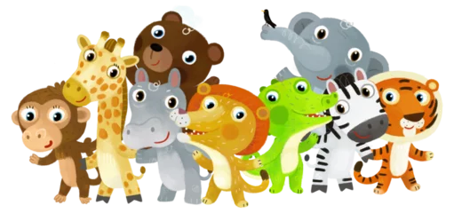  Cartoon zoo scene with zoo animals friends together in amusement park on white background with space for text illustration for children © honeyflavour