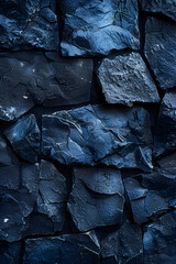 A closeup of a bedrock grey stone wall resembling a rectangular pattern, highlighted by electric blue markings, reminiscent of a road surface or automotive tire tread