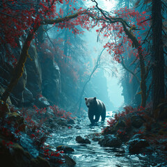 The view of a bear among forests