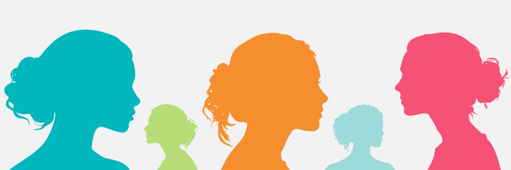 color silhouette of women faces vector background