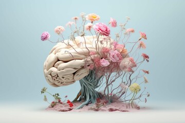 neurotaf a 3d visualization of the brain with flowers and roots