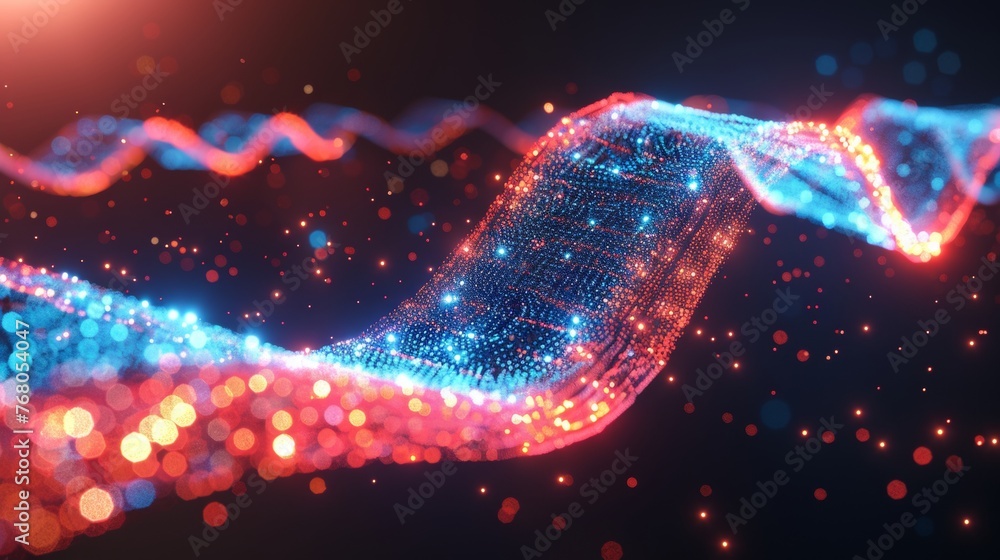 Poster digital network flow streamline connection of data particles in information technology
