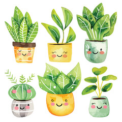 Houseplant Watercolor Kawaii Clipart clipart is