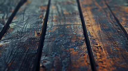 The image is a close-up of a wooden table with a dark brown stain.