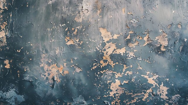 Blue and white abstract grunge background with peeling paint texture. Weathered wall backdrop with cracks and distressed surface.