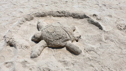 Sand Sculpture Of A Sea Turtle.