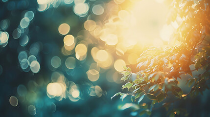 The warm sunlight filters through the lush green leaves of the tree, creating a beautiful and...